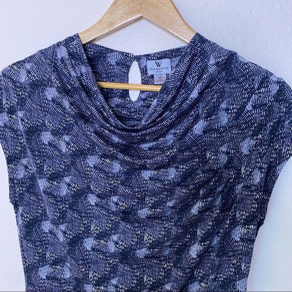 Worthington Gathered Neck Black White Pattern M - Picture 2 of 11